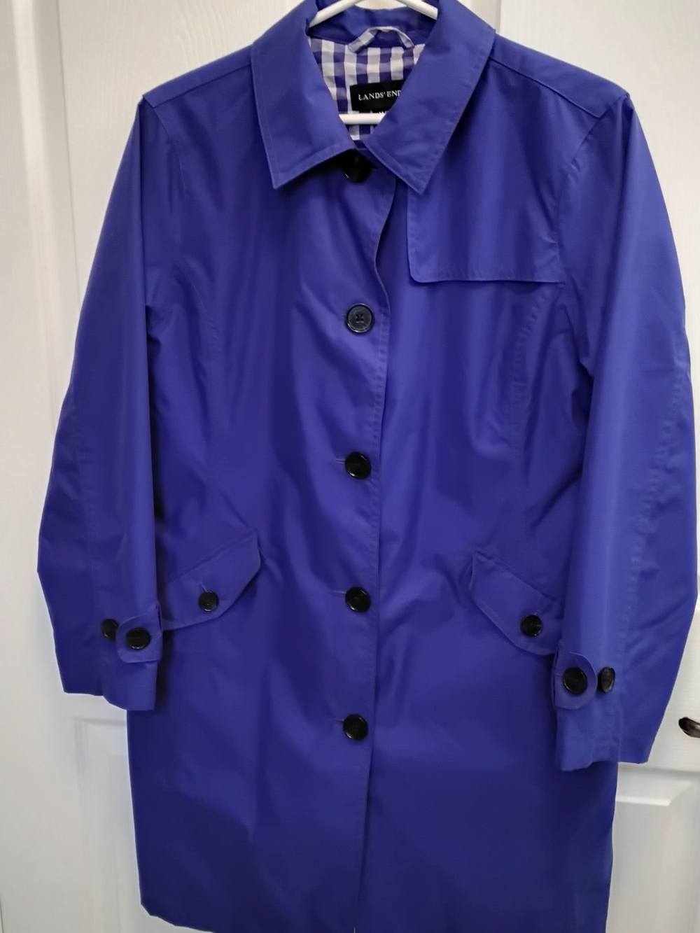 Lands' End Women's Deep Blue Single-Breasted Trench Raincoat‎